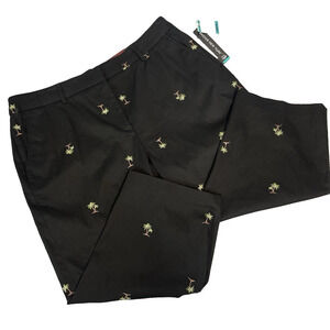 JM Collection Pants size 16 Petite Black Palm Trees Hidden Stretch Waistband